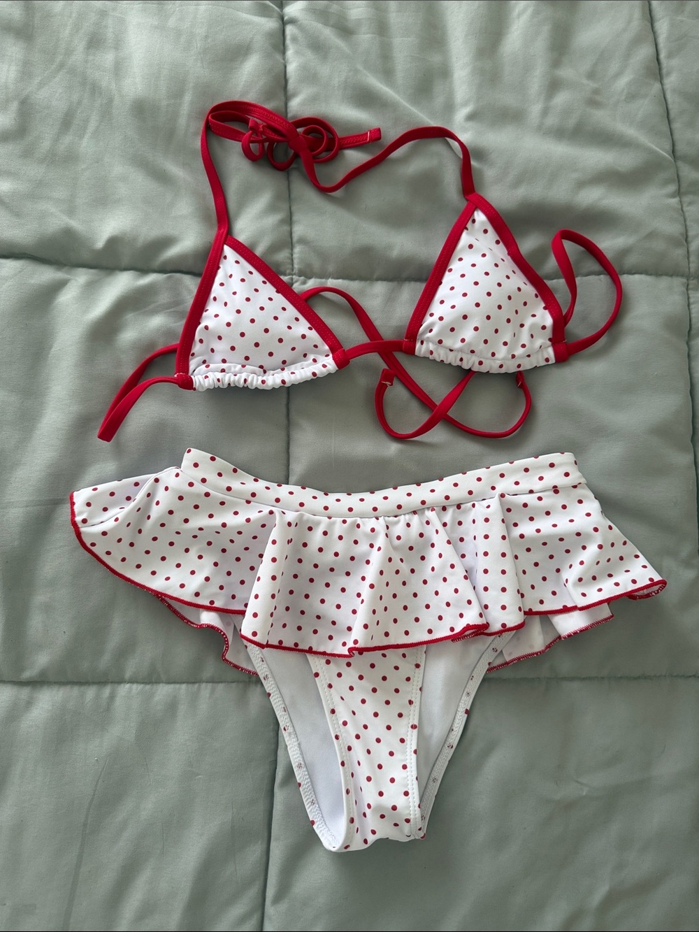 Xs shein red polka dot skirt bikini bottom
